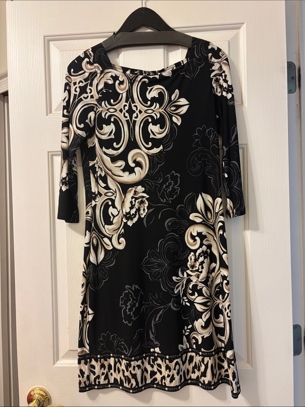 White House Black Market Black and Cream Floral Midi Dress